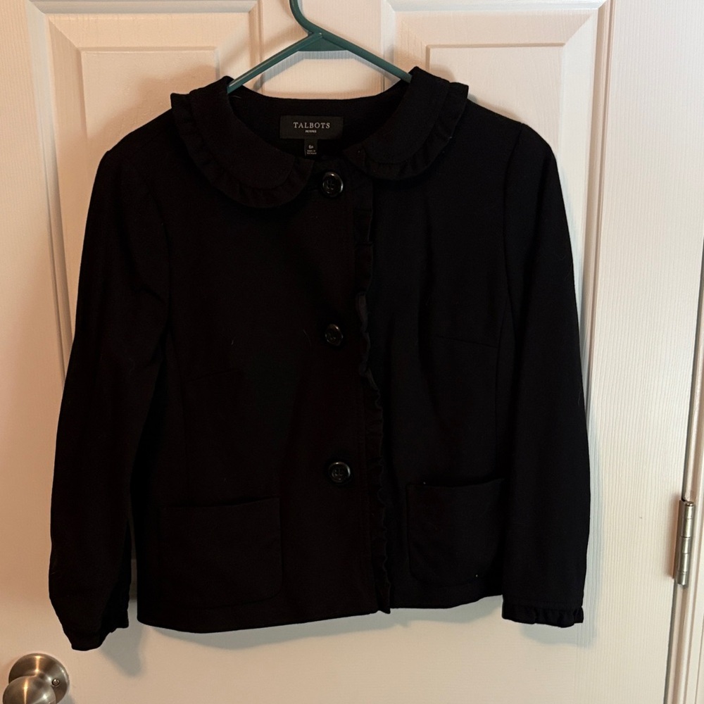 Talbots Black Ruffle Collar Jacket